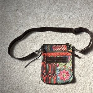Desigual Red and Brown Crossbody Bag with Patchwork Design